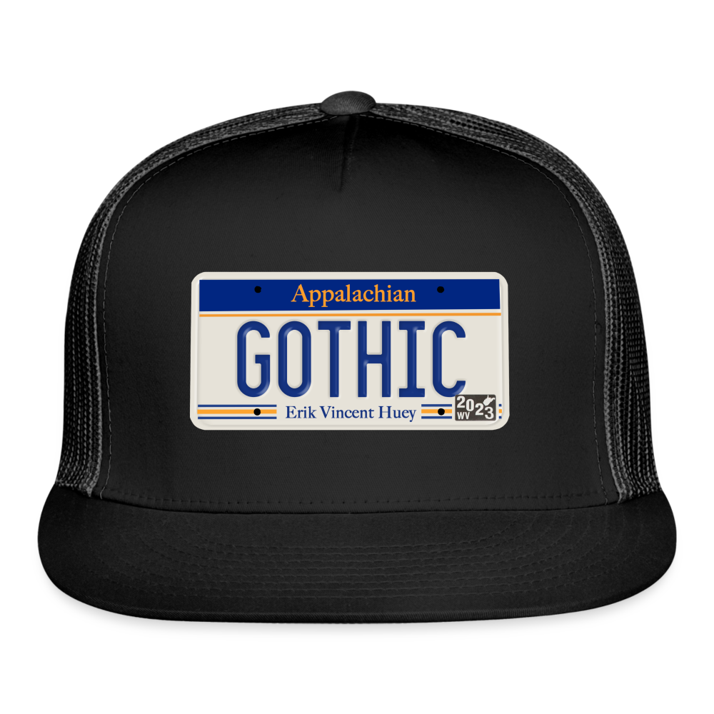 Appalachian Gothic License Plate EVH Trucker Hat - black/black