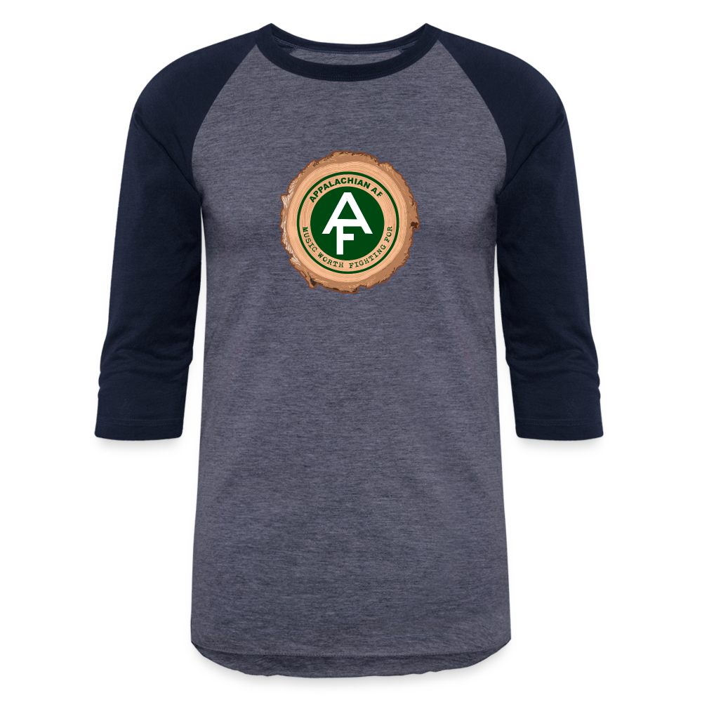 Appalachian AF Tree Trunk Baseball T-Shirt - heather blue/navy