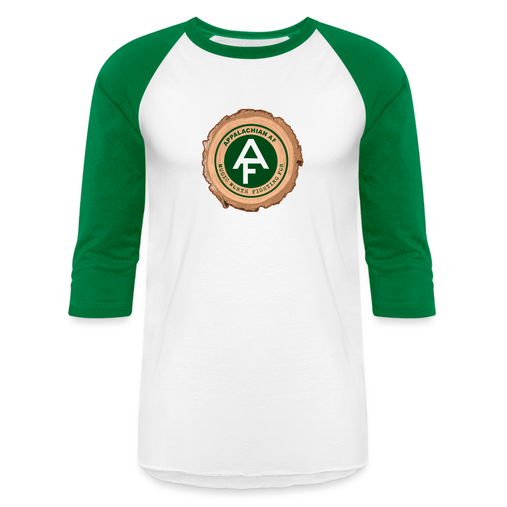 Appalachian AF Tree Trunk Baseball T-Shirt - white/kelly green