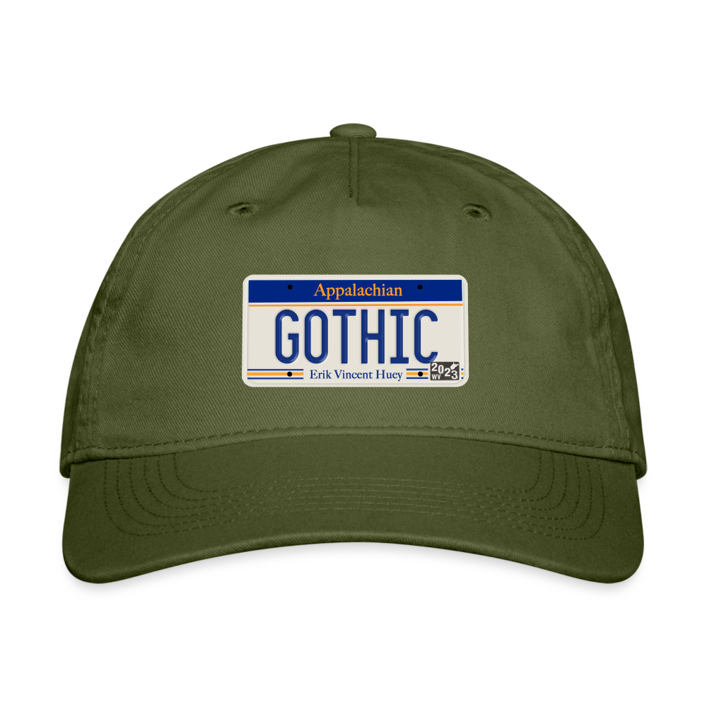 Appalachian Gothic License Plate Baseball Cap - olive green