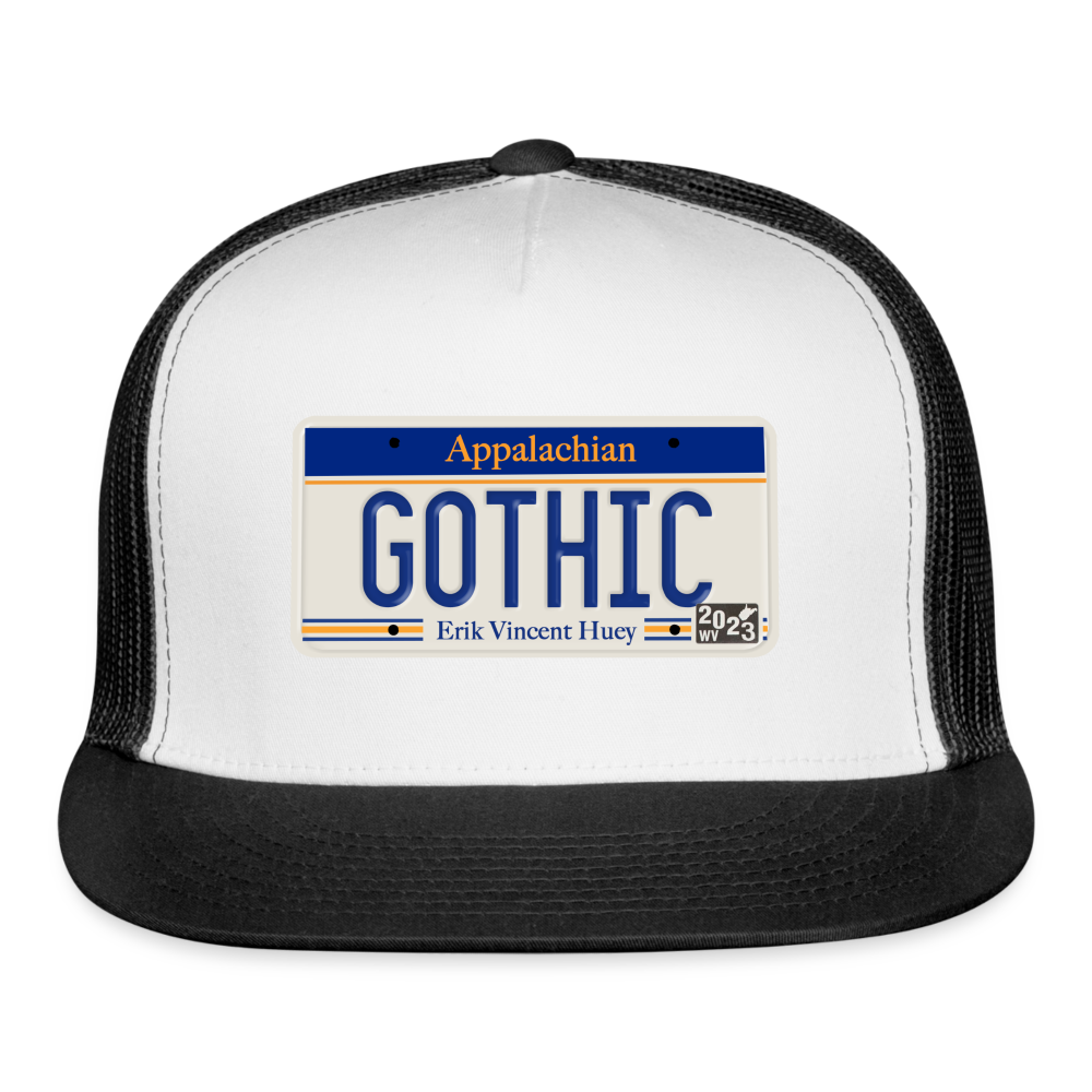 Appalachian Gothic License Plate EVH Trucker Hat - white/black